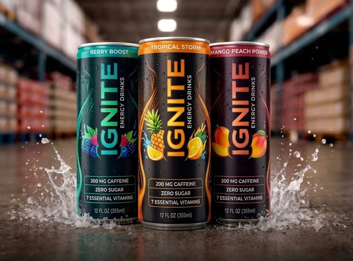 IGNITE Energy Drinks - Berry Boost, Tropical Storm, Mango Peach Power
