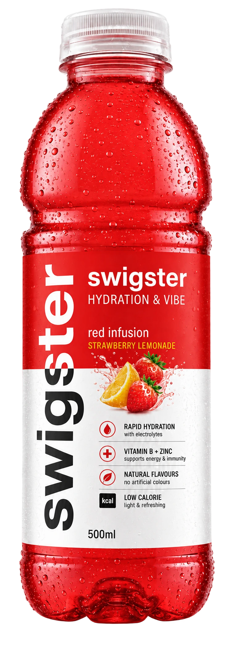 Bright red hydration drink bottle